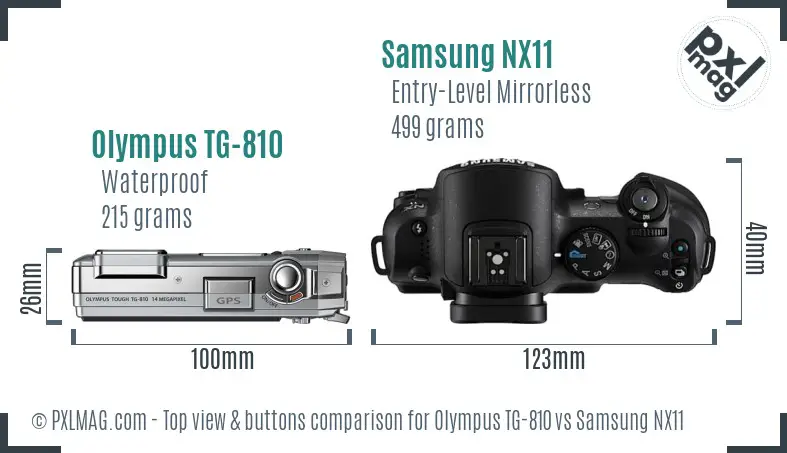 Olympus TG-810 vs Samsung NX11 top view buttons comparison