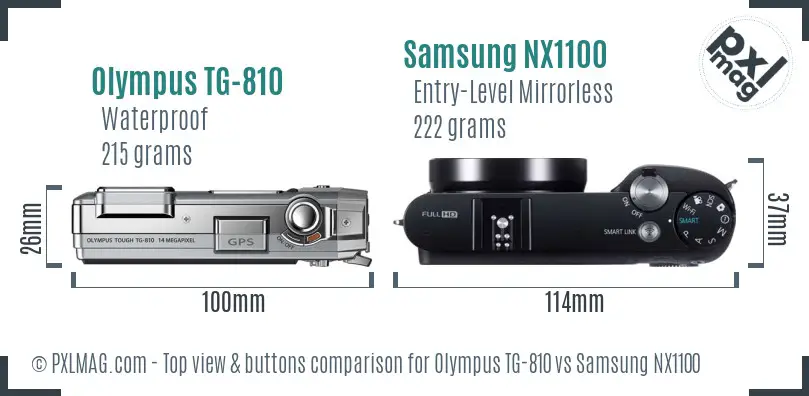 Olympus TG-810 vs Samsung NX1100 top view buttons comparison