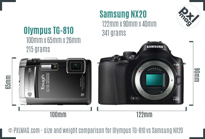 Olympus TG-810 vs Samsung NX20 size comparison
