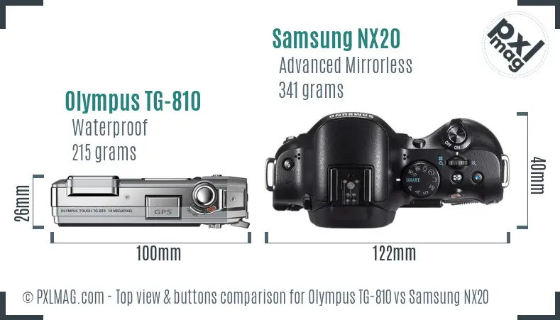 Olympus TG-810 vs Samsung NX20 top view buttons comparison
