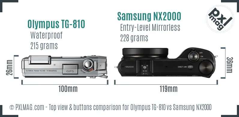 Olympus TG-810 vs Samsung NX2000 top view buttons comparison
