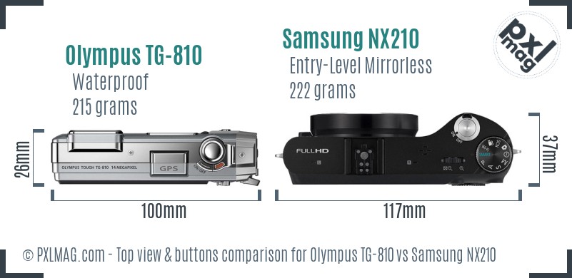 Olympus TG-810 vs Samsung NX210 top view buttons comparison