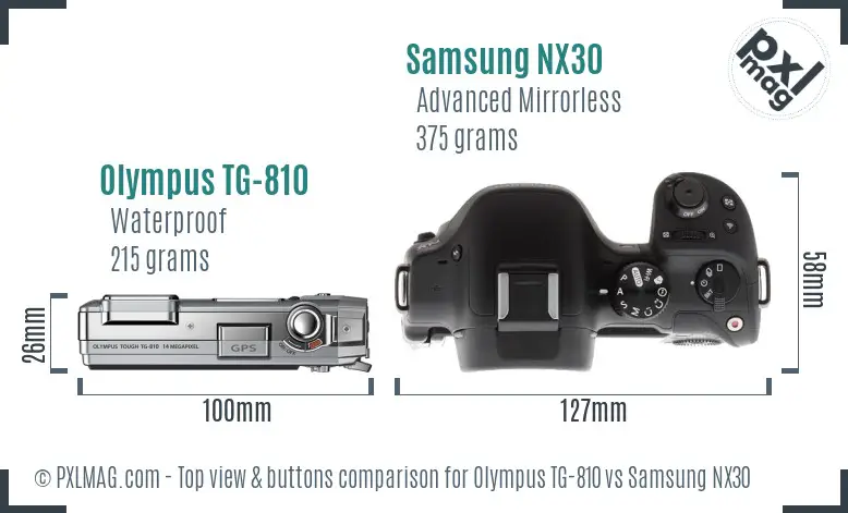 Olympus TG-810 vs Samsung NX30 top view buttons comparison Olympus TG-810 vs Samsung NX30 top view buttons comparison