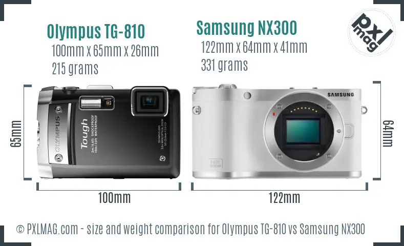 Olympus TG-810 vs Samsung NX300 size comparison