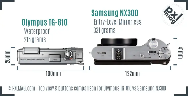 Olympus TG-810 vs Samsung NX300 top view buttons comparison