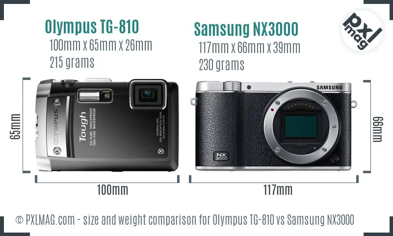 Olympus TG-810 vs Samsung NX3000 size comparison