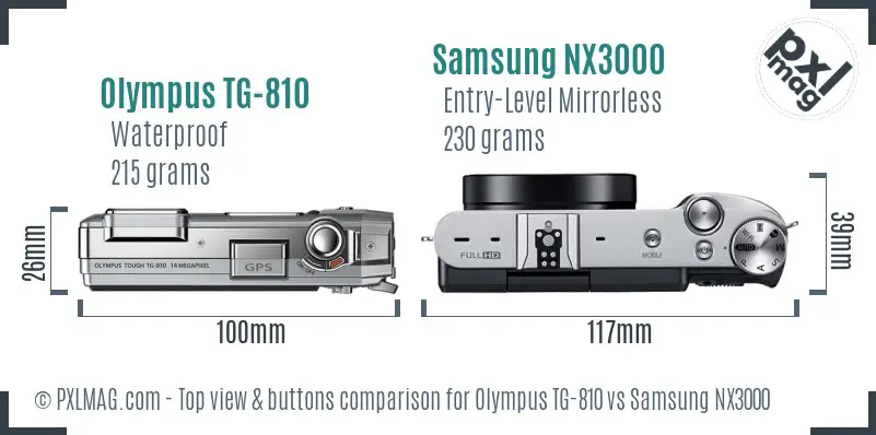 Olympus TG-810 vs Samsung NX3000 top view buttons comparison