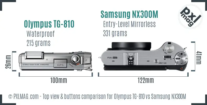 Olympus TG-810 vs Samsung NX300M top view buttons comparison