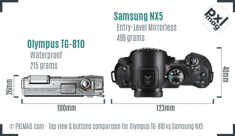 Olympus TG-810 vs Samsung NX5 top view buttons comparison