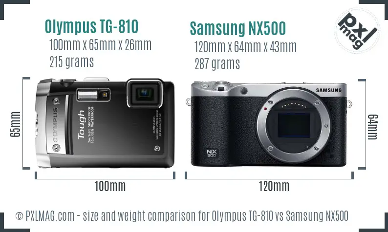 Olympus TG-810 vs Samsung NX500 size comparison Olympus TG-810 vs Samsung NX500 size comparison