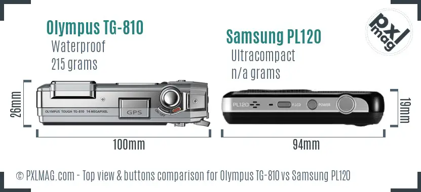 Olympus TG-810 vs Samsung PL120 top view buttons comparison