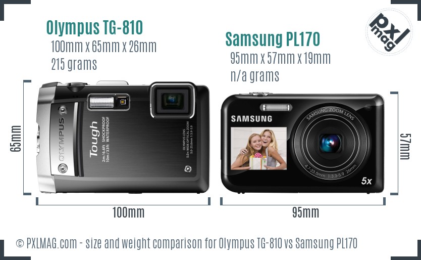Olympus TG-810 vs Samsung PL170 size comparison