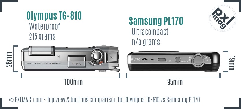 Olympus TG-810 vs Samsung PL170 top view buttons comparison