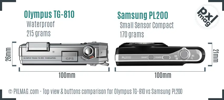 Olympus TG-810 vs Samsung PL200 top view buttons comparison Olympus TG-810 vs Samsung PL200 top view buttons comparison