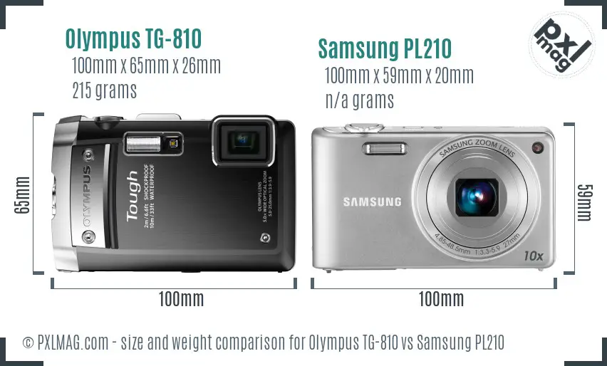 Olympus TG-810 vs Samsung PL210 size comparison