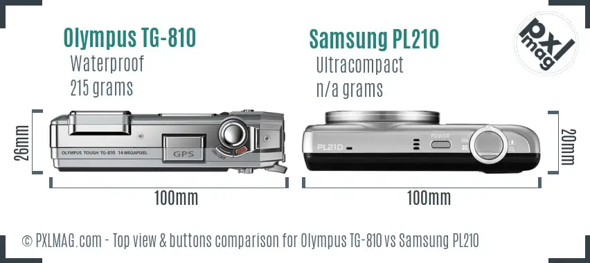 Olympus TG-810 vs Samsung PL210 top view buttons comparison