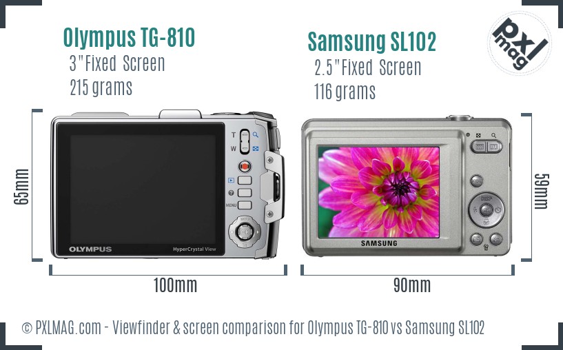 Olympus TG-810 vs Samsung SL102 Screen and Viewfinder comparison