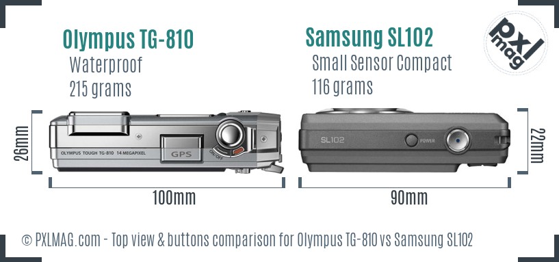 Olympus TG-810 vs Samsung SL102 top view buttons comparison