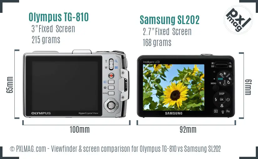 Olympus TG-810 vs Samsung SL202 Screen and Viewfinder comparison