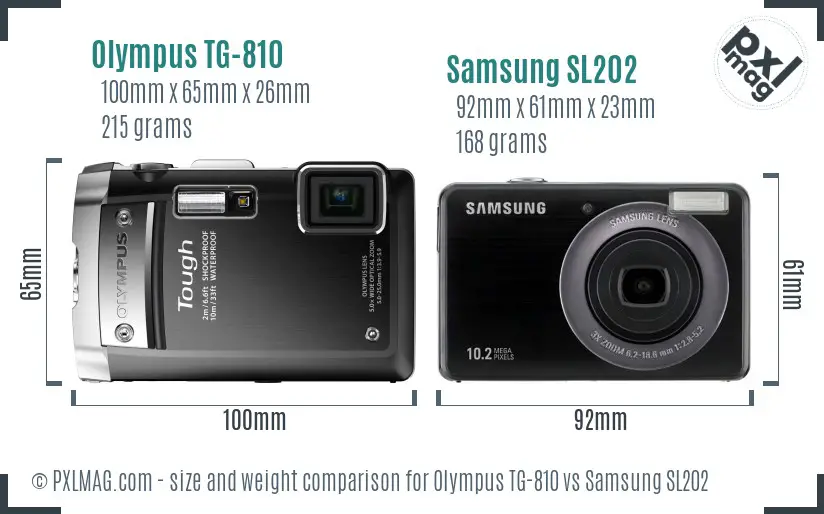 Olympus TG-810 vs Samsung SL202 size comparison