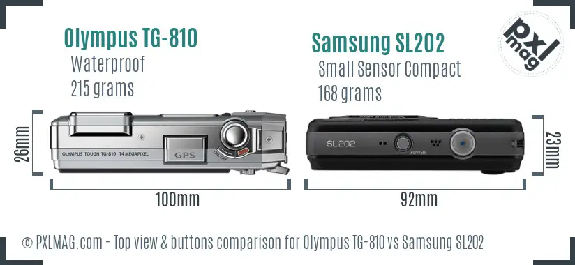 Olympus TG-810 vs Samsung SL202 top view buttons comparison