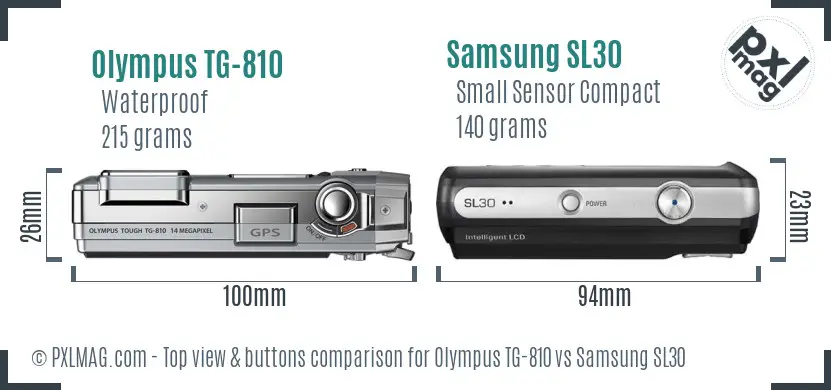 Olympus TG-810 vs Samsung SL30 top view buttons comparison