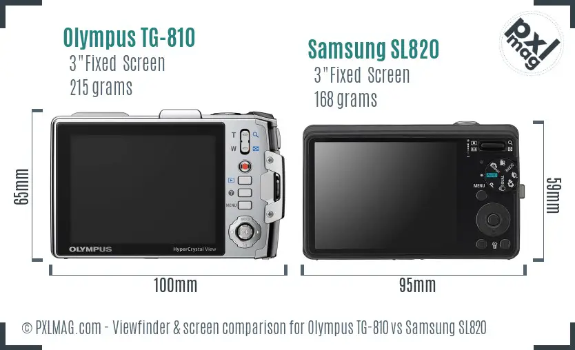 Olympus TG-810 vs Samsung SL820 Screen and Viewfinder comparison