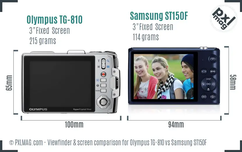 Olympus TG-810 vs Samsung ST150F Screen and Viewfinder comparison