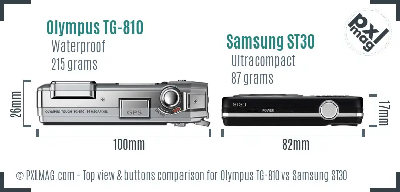 Olympus TG-810 vs Samsung ST30 top view buttons comparison