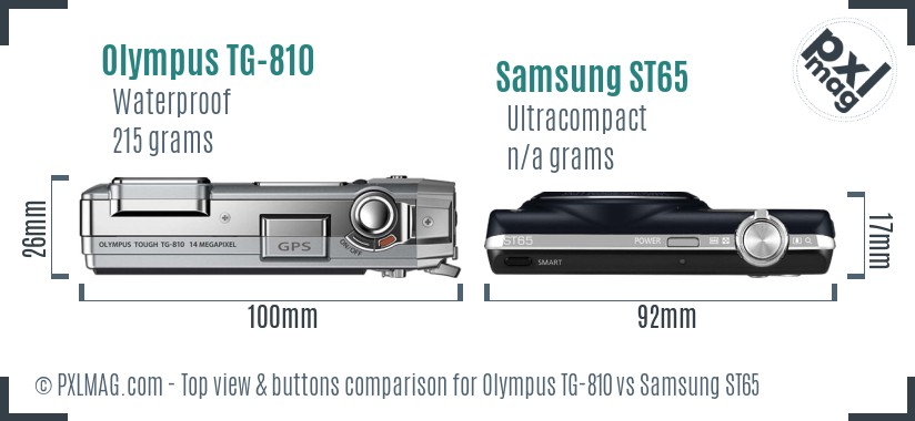 Olympus TG-810 vs Samsung ST65 top view buttons comparison