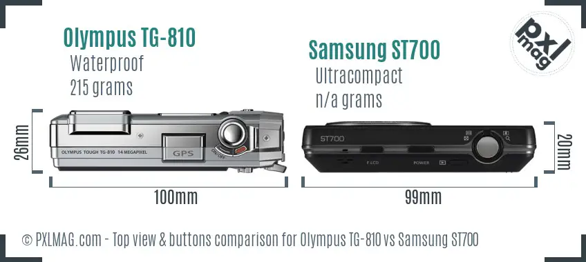 Olympus TG-810 vs Samsung ST700 top view buttons comparison Olympus TG-810 vs Samsung ST700 top view buttons comparison
