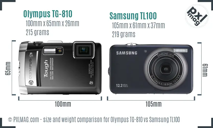 Olympus TG-810 vs Samsung TL100 size comparison