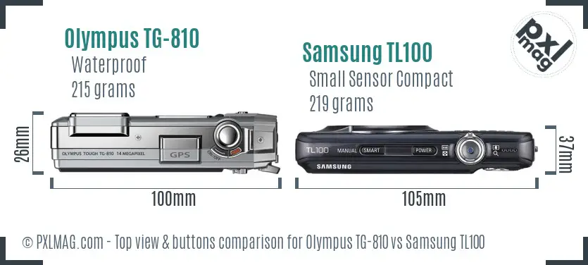 Olympus TG-810 vs Samsung TL100 top view buttons comparison