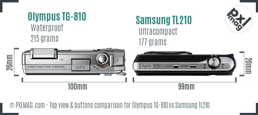 Olympus TG-810 vs Samsung TL210 top view buttons comparison Olympus TG-810 vs Samsung TL210 top view buttons comparison