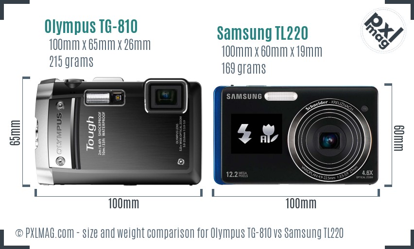 Olympus TG-810 vs Samsung TL220 size comparison