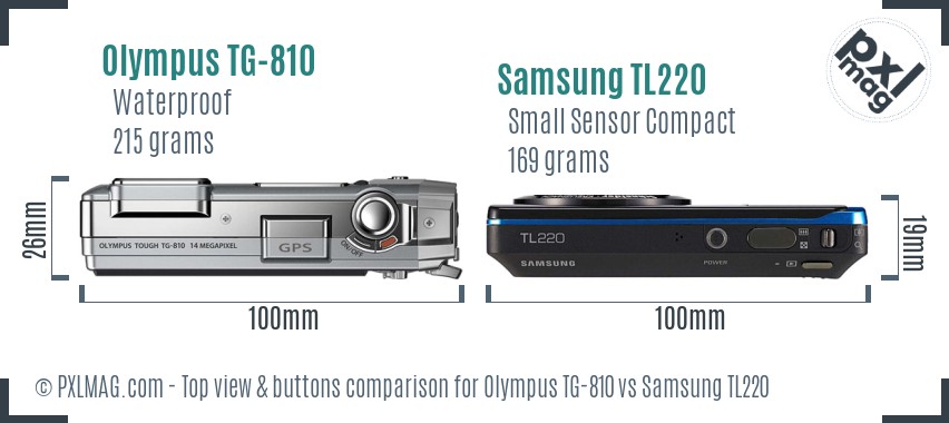 Olympus TG-810 vs Samsung TL220 top view buttons comparison
