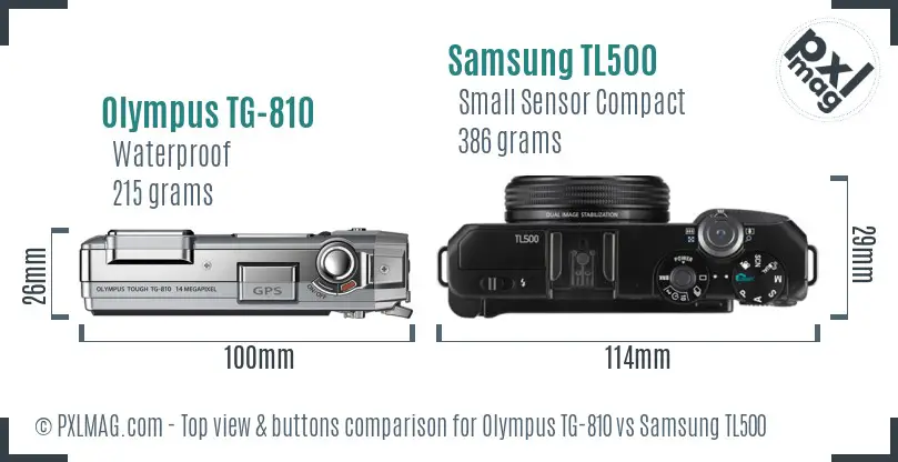 Olympus TG-810 vs Samsung TL500 top view buttons comparison