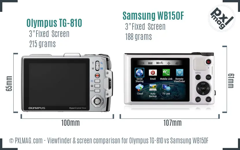 Olympus TG-810 vs Samsung WB150F Screen and Viewfinder comparison