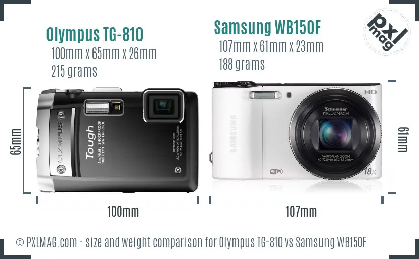 Olympus TG-810 vs Samsung WB150F size comparison