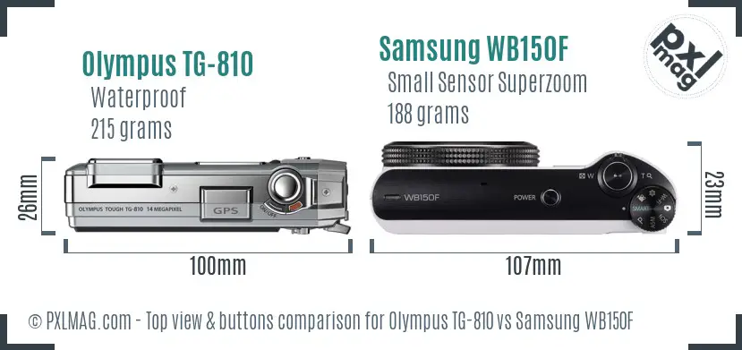 Olympus TG-810 vs Samsung WB150F top view buttons comparison
