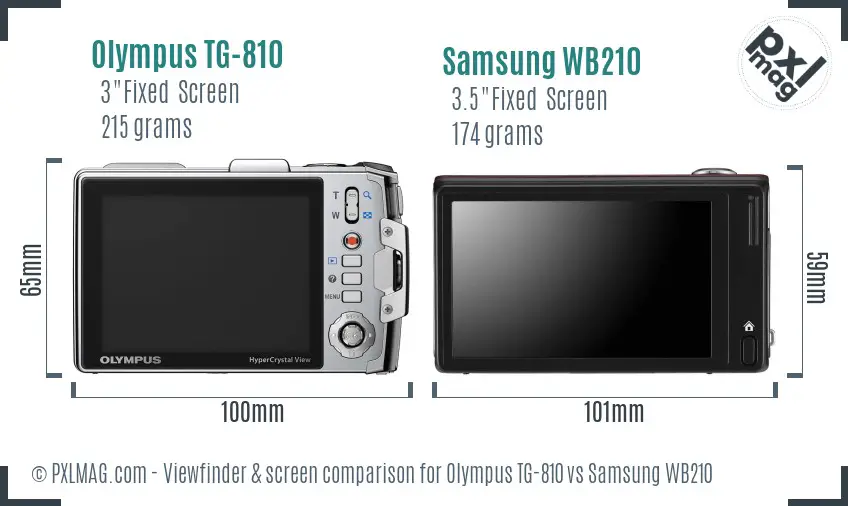 Olympus TG-810 vs Samsung WB210 Screen and Viewfinder comparison