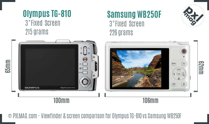 Olympus TG-810 vs Samsung WB250F Screen and Viewfinder comparison Olympus TG-810 vs Samsung WB250F Screen and Viewfinder comparison