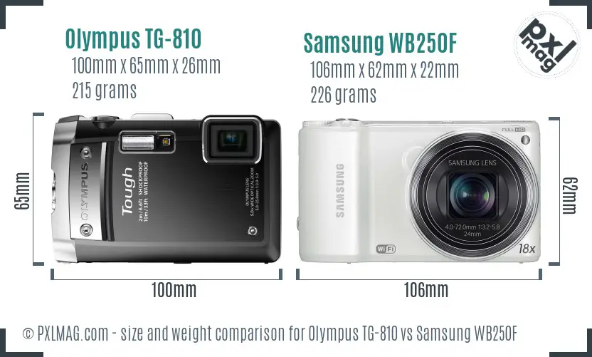 Olympus TG-810 vs Samsung WB250F size comparison Olympus TG-810 vs Samsung WB250F size comparison