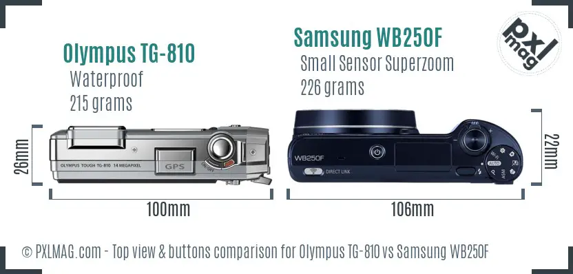 Olympus TG-810 vs Samsung WB250F top view buttons comparison Olympus TG-810 vs Samsung WB250F top view buttons comparison
