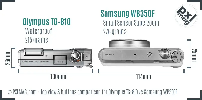 Olympus TG-810 vs Samsung WB350F top view buttons comparison