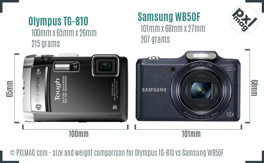 Olympus TG-810 vs Samsung WB50F size comparison
