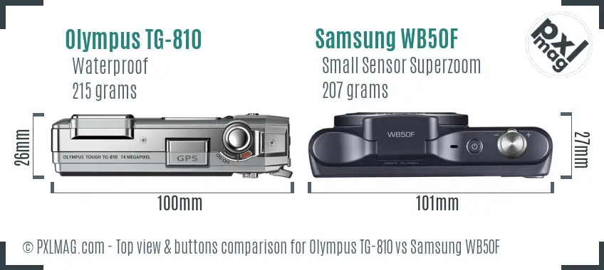 Olympus TG-810 vs Samsung WB50F top view buttons comparison