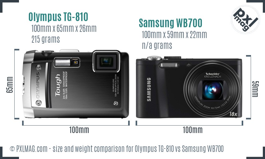 Olympus TG-810 vs Samsung WB700 size comparison