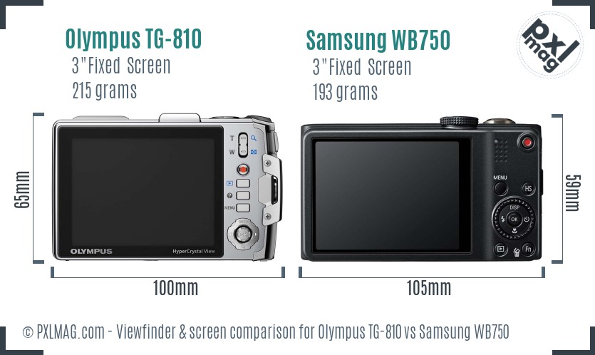 Olympus TG-810 vs Samsung WB750 Screen and Viewfinder comparison