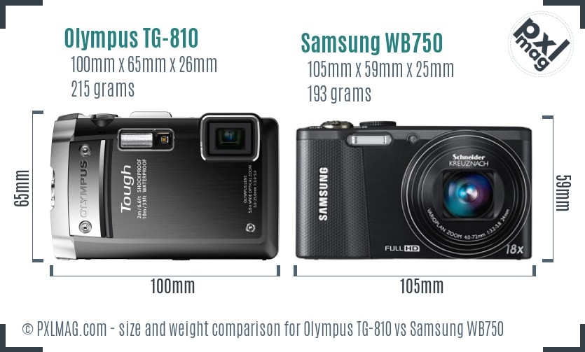 Olympus TG-810 vs Samsung WB750 size comparison Olympus TG-810 vs Samsung WB750 size comparison